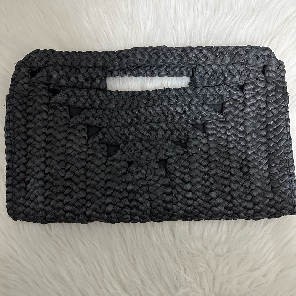 Straw Woven Black Clutch Bag